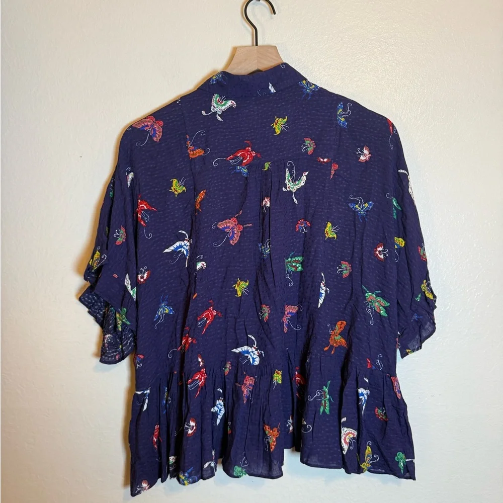 Anthropologie Maeve Mallory Ruffled Butterfly Print‎ Blouse - Picture 6 of 7